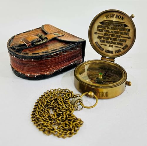 Brújula de bolsillo de latón vintage con estuche de cuero miniatura 4