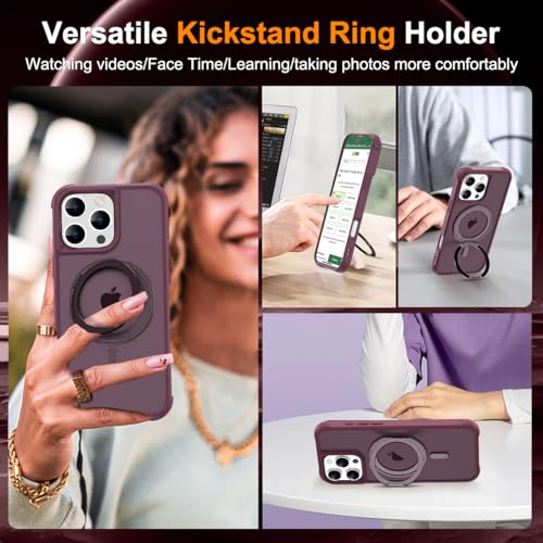 Image of Compatible with iPhone 16 Pro Max Case with Stand 6.9 inch,Wine Red | Matte Translucent Phone Case for iPhone 16 Pro Max,360 Magnetic Ring Stand,Compatible Mag-Safe,Military Grade Protection