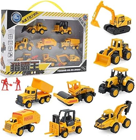 Bck 8pcs Coches de Juguete camión Mini vehículos del Juguetes for niños, excavador de la niveladora del Coche de competición de 27 x 18,5 x 4,5 cm
