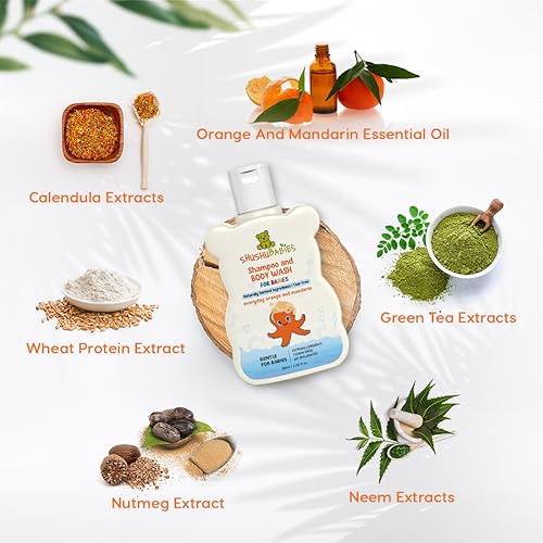Image of ShuShu Babies Natural Everyday Orange & Mandarin Baby Wash & Shampoo-120ml | Baby Head to Toe Wash | Suitable for Newborn Sensitive Skin | Gentle, Tear-Free, Mild & Hypoallergenic Formula