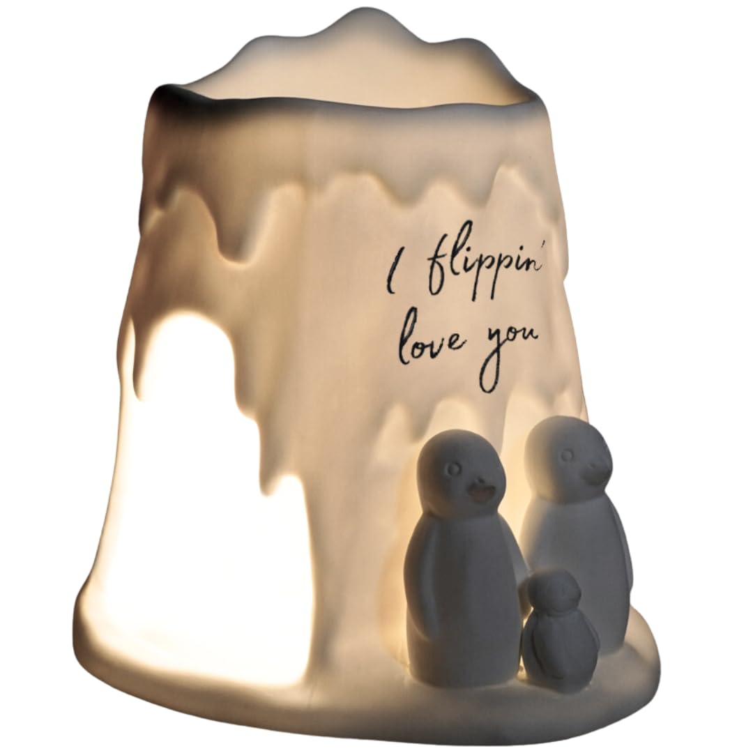 Cello White Tealight Wax Melt & Oil Burner, Penguin Flippin' Love You, Stunning Porcelain Decor. Use As Wax Melt Burners Or Essential Oil Burner And Magically Fragrance Your Room. Penguin Gifts.