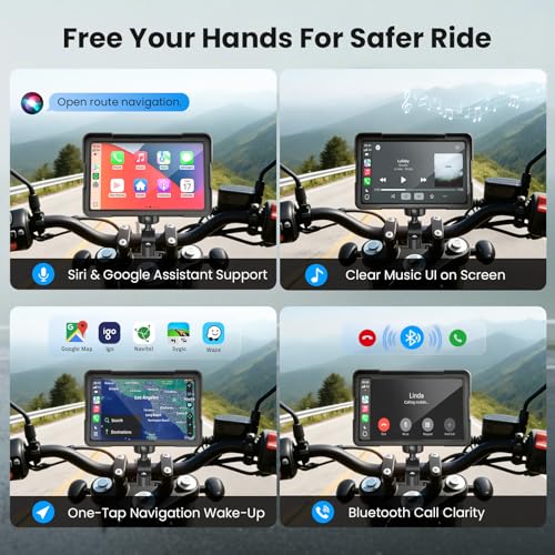 Image of Wonvon 7 inch Motorcycle CarPlay Display Wireless Apple CarPlay & Android Auto GPS Navigation 2K Dual Dash Cam IP69 Waterproof Anti-Glare Screen with Quick Release Mount(Support TPMS, Buy Separately)
