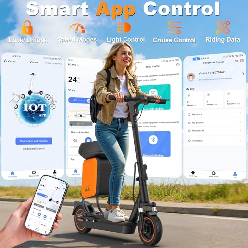 Image of Electric Scooter, 350W / 500W Motor, 19 MPH to 22MPH, 21 to 40 Miles Range, Dual Suspension, Dual Braking, App Control, Foldable Commuter E Scooter for Adults and Teens
