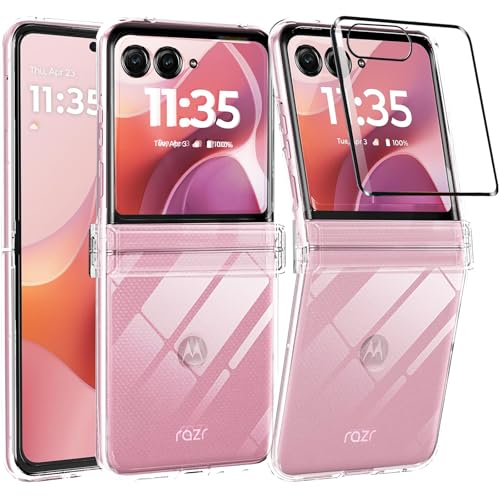 QXC YABUDA Case for Motorola Razr 2025/2024,Moto Razr 2025 Phone Case with Front Screen Protector &Hinge Protection,Anti-Yellowing Shockproof Protective Cover for Razr2025 Case,Crystal Clear