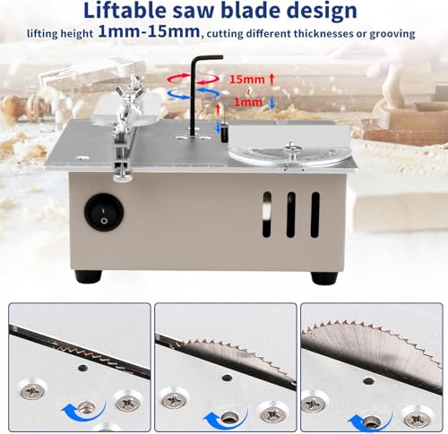 WaaYb Mini Table Saw, 96w Multifunctional Electric Desktop Saw with 7 Adjustable Speed & 0-15mm Cutting Depth & 90° Adjustable Angle, Dual Copper Motors Woodworking Metal Cutting Lathe - Image 4