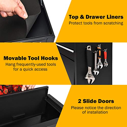 Goplus 6-Drawer Rolling Tool Chest w/Riser, 3 in 1 Rolling Tool Box w/Keyed Locking System, Detachable Top Box, Side Handle, Toolbox Organizer for Workshop Garage