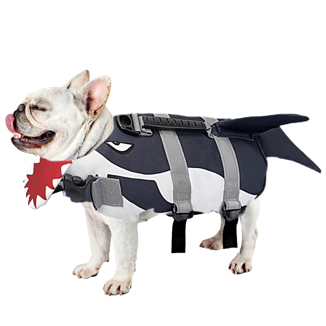 Dog Life Jacket Vest for Swimming Boating, Shark Medium Swim Vests with Chin Float/Reflective Stripe/Rescue Handle