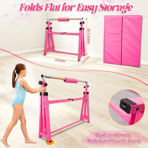 Image of Seliyoo Foldable Gymnastics Bar for Kids Teens Ages 3-18, 5FT /6FT Kip Training Bar -Sturdy Base for Home Training,Adjustable Height 35 inch to 59 inch for, 400 LBS Capacity,Anti-Slip Base & Easy Assembly