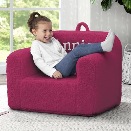 Image of Delta Children Personalized Sherpa Cozee Chair - Customize with Name - Foam Kids Chair for Ages 18 Months and Up, Hot Pink