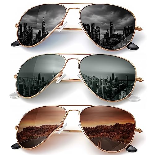 Polarized Aviator Sunglasses for Men Women Metal Sun glasses UV Blocking, 3 PACK (Blackish green/Brown/Grey, 62mm) by KALIYADI - Used condition - CA$23.14