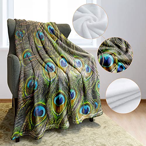 60" X 80" Blanket Comfort Warmth Soft Plush Throw For Couch Peacock Feather Print Green #TOP2