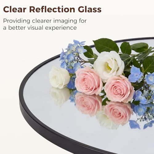 Image of Sweetcrispy 24 Inch Round Wall Mirror, Bathroom Mirrors for Over Sink, Matte Metal Framed Circle Vanity Mirror, Wall Decor for Bedroom, Entryway, Anti-Rust, Tempered Glass, Hanging or Leaning, Black