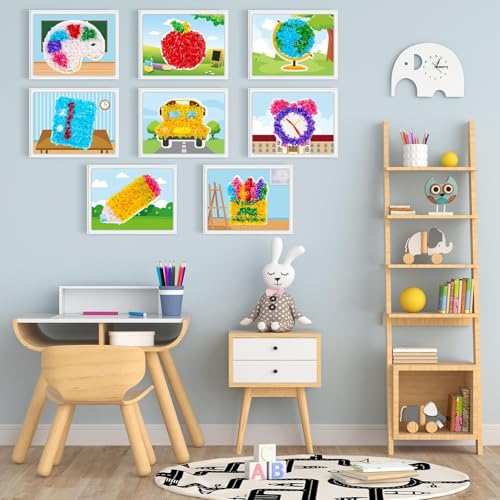 Image of Lonfliness 8Pcs Poke Craft Kit Welcome School No-Mess Fabric Sewing Art Puzzle Puncture Painting Pencil Crayon Apple Gift Creative Activity Game Birthday Party Favors