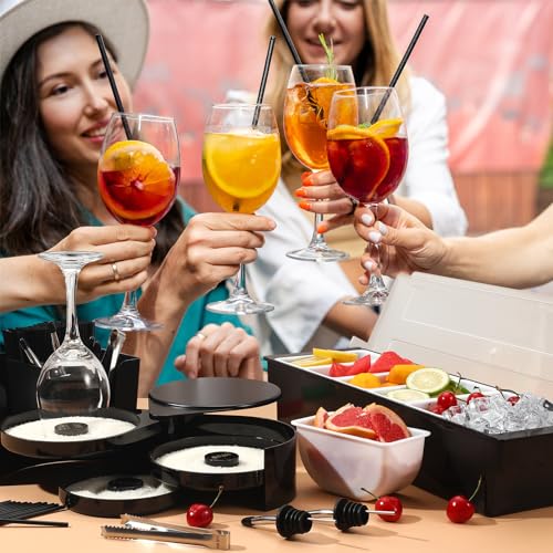 Image of Bartending Supplies - 18 inch x 12 inch Bar Mat Garnish Tray with Lid Bar Caddy 3 Tier Bar Glass Rimmer, 2 Plastic Juice Pour Bottles 3 Mini Tongs 12 Classic Liquor Bottle Pourers 500 Cocktail Straws(Black)