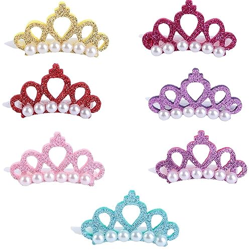 Kopida Pets Hair Clips 7PCS Small Dogs Cat Faux Pearl Crown Shape Hair Clips Head Decor for Pets Puppy Cute Glittering Crown Shape Hairpins Pet Accessoires