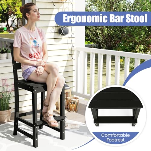 Image of Tangkula Patio HDPE Barstool, Outdoor High Top Bar Chair w /Backrest & Footrest, All-Weather Wood-Plastic Bar Height Chair for Poolside, Backyard, Porch (4, Black)