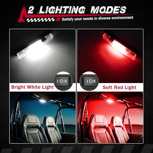 Image of UTV Dome Light, FASTCHOY AUTO Roll Bar Light Interior Dome Lights Battery Powered Universal for UTV RZR SXS Ranger Polaris Truck Golf Cart Can Am Off Road - White /Red