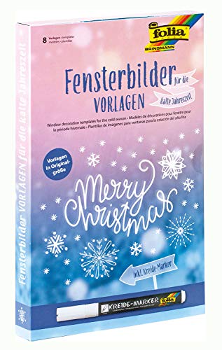 Folia 39129 Window Decoration Templates for The Cold Season Includes 8 Colouring Pages and 1 Chalk Marker Multi-Coloured