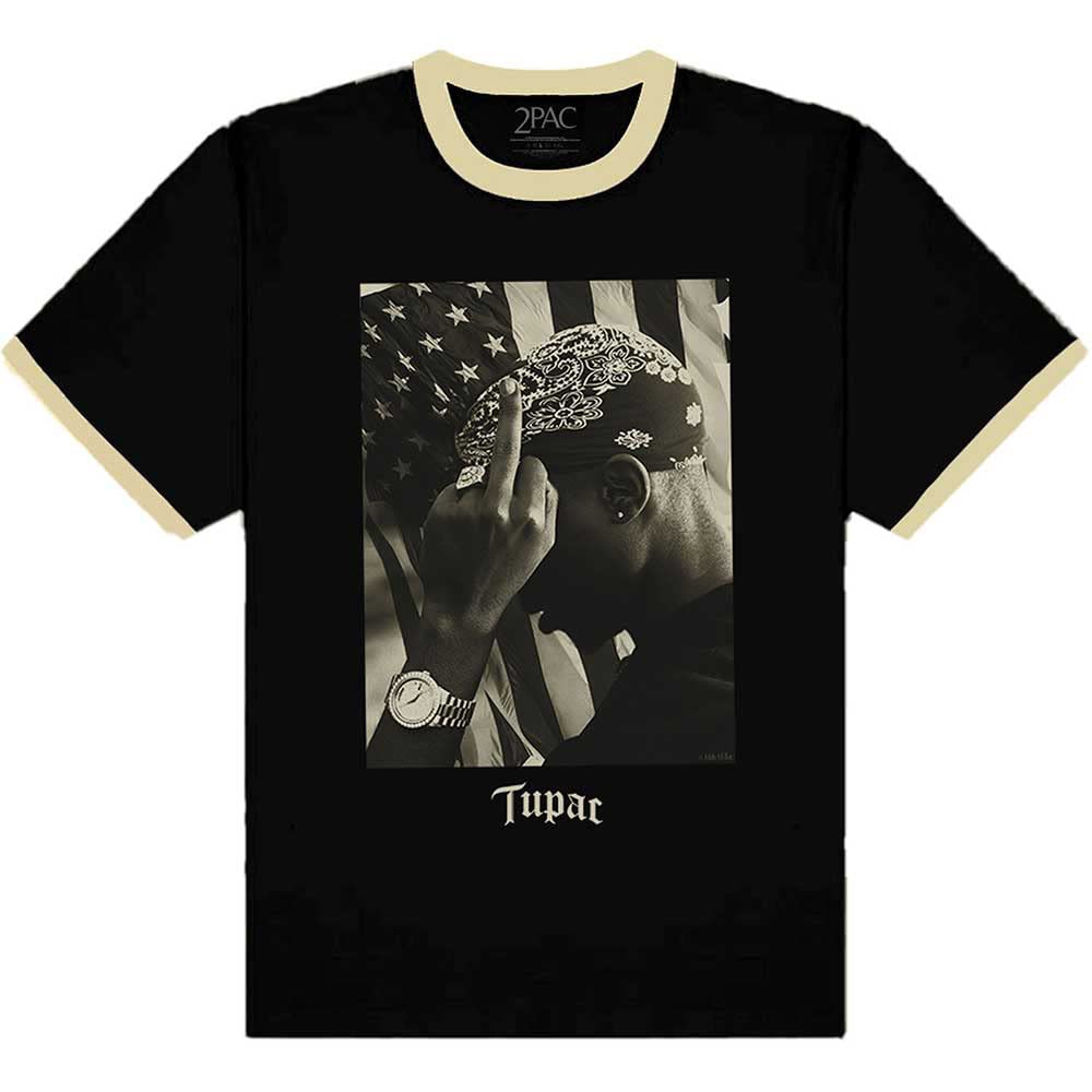 Tupac Ringer T Shirt 2PAC Flag Photo Logo Official Unisex Black M