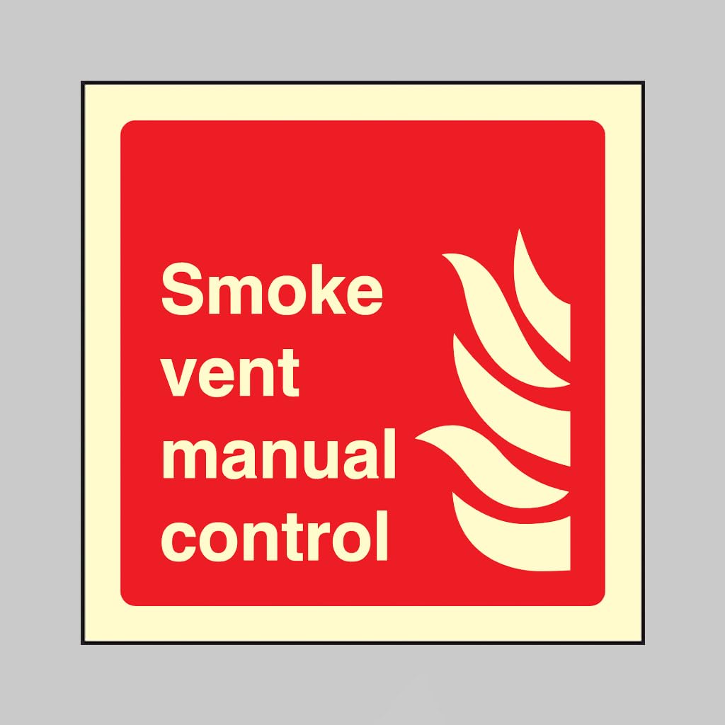 Smoke vent manual control (glow in the dark rigid pvc sign) - size: 150x150mm (Caledonia Signs - SKU: 31118C)
