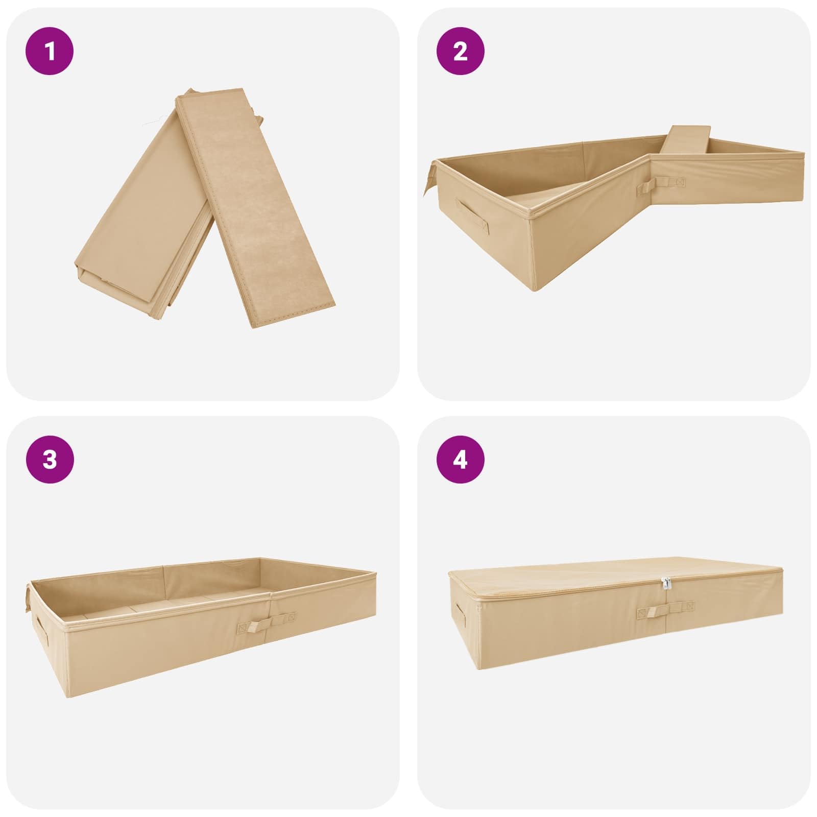 Creme Aufbewahrungsbox aus Vliesstoff 90 x 48 x 15 cm klappbar mit Seitenhenkeln und Weite Öffnung für Schlafzimmer und Wohnzimmer, Ordnungssystem für Haushalt
