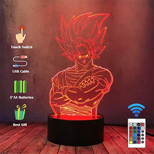3D Illusion d'optique Lampe Tactile Avec Télécommande changeant Enfant Parfait D'anniversaire De Noël Cadeau Maison Chambre Décoration Lampe De ChevetBande Dessinée Dragon Ball Goku Cover