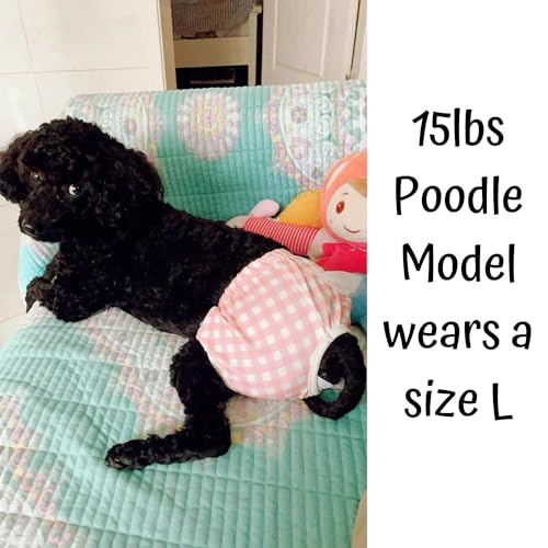 Image of Small Dog Sanitary Panties, Lace Washable Reusable Cute Puppy Panties Pet Underwear Diaper Physiological Shorts for Female Girls Dogs(Pink Plaid,XS)
