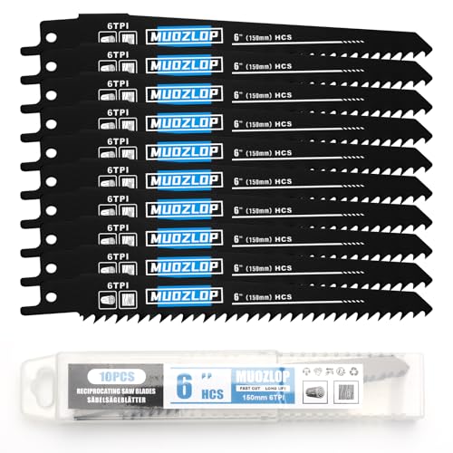 Image of 10 Pack 6 inch Reciprocating Saw Blades Set, 6TPI High Carbon Saw Blades,Woodcutting Saw Blades with Organizer Case (10, 6TPI /6 inch)