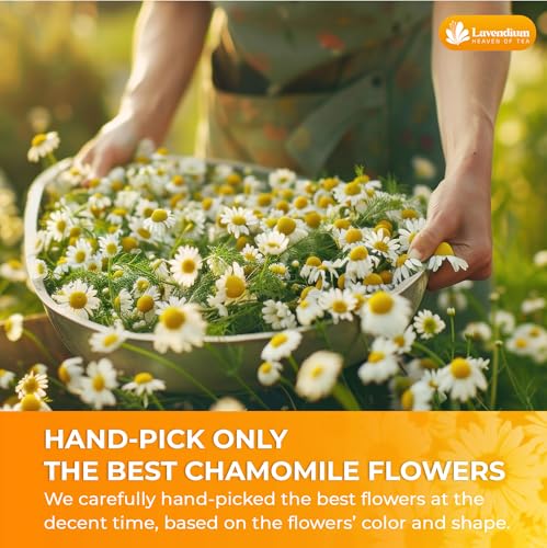 Image of Lavendium, Premium 4oz Dried Chamomile Flowers, 100% Natural & Pure Whole Chamomile Blossoms, No Additives or Preservatives, Non-GMO, Plant-Based & Vegan, Perfect for Herbal Tea & Infusions