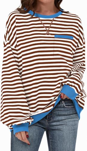 Amazon.com: TARSE Women's Striped Crewneck Sweatshirt Long