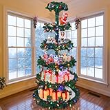 6.5FT Christmas Tree, 6-Tier Christmas Village Tree Display Shelves, Suitable for Decorate Christmas Village and Display Gifts
