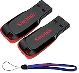SanDisk Cruzer Two Pack 32 GB (32GB x 2 = 64GB) Cruzer Blade USB 2.0 Flash Drive Jump Drive Pen Drive SDCZ50 - Two Pack Bundle with (1) Everything But Stromboli Lanyard