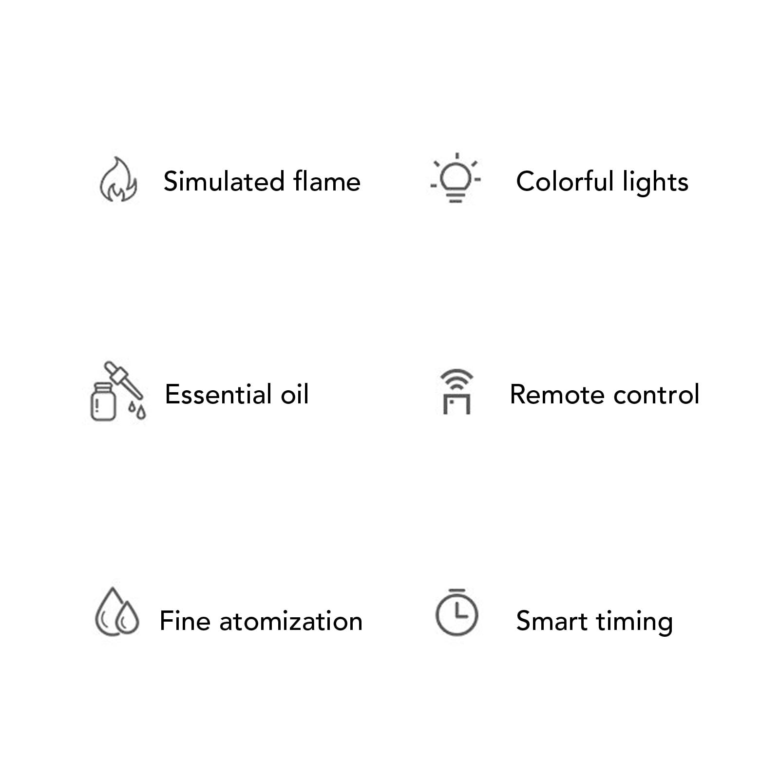 Cocoarm Diffuseur de Flamme à Ultrasons ABS PP Cheminée Diffuseur d'aromathérapie 280 ML Télécommande Arrêt Automatique Lumière 7 Couleurs pour Chambre à Coucher, Bureau, Yoga, Sommeil (White)