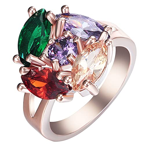 Bague de promesse marquise femme en zircone multicolore avec boîte cadeau