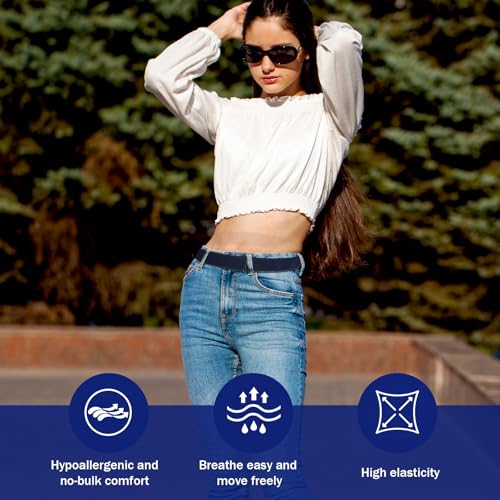 3PCS No Show Stretchy Belt for Women, Adjustable Elastic Invisible Belt Flat Buckle for Pants Jeans Dresses, Lady Women Stretch Waist Tightener Fashion Classic Strap Belts4