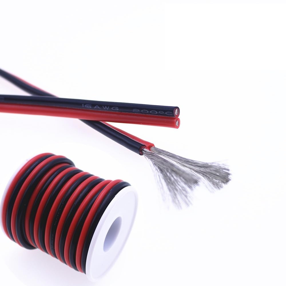 Przewód elektryczny, Przewód silikonowy 2-żyłowy 12/14/16/18/20/22AWG z miękkiego silikonu, czarno-czerwony, 2-pinowy, równoległy(12 AWG)