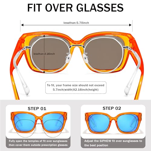 Image of SIPHEW Mirrored Sunglasses Polarized Fit Over Glasses for Women - Trendy Large Square w UV400 Protection Sun Glasses