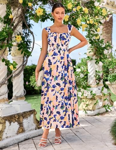 Image of GRACE KARIN 2026 Women's Summer Floral Wedding Guest Dress,Beach Flowy A Line Maxi Off Shoulder Bridesmaid Dresses