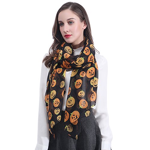 Lina & Lily Halloween Pumpkin Print Women's Scarf Shawl Wrap Lightweight2