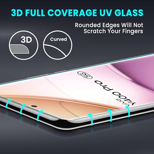 Image of FIRST MART Military Grade UV Tempered Glass For Vivo Y400 Pro 5G (6.77 Inch) With Edge To Edge Full Screen Coverage & Easy UV Installation Kit | Crystal Clear, Pack of 2