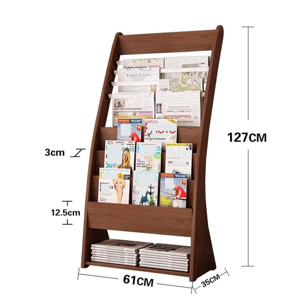 Zeitschriften-Displayrahmen Zeitungsständer aus Holz, Bürozeitschriftenständer, bodenstehender Broschürenständer, Werbematerial, Präsentationsständer, Aufbewahrung, Bücherregal Prospektständer(Brown)