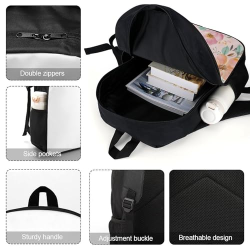 Watercolor Floral 17 Inch Backpack Classic Travel Daypack with Adjustable Shoulder Straps for Men Women4