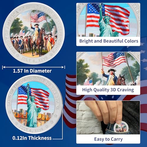 Statue of Liberty Veterans Challenge Coin Independence Day Commemorative Coin with US Flag Design - 4th of July Accessories Patriotic Gifts for Men Women Veterans Student - Image 5