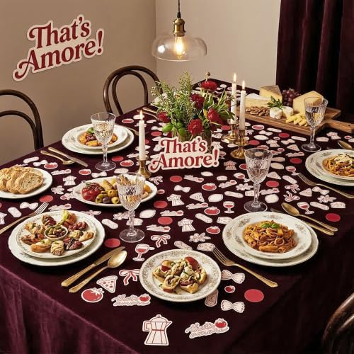 Image of BeYumi That's Amore Table Confetti - 300Pcs Italian Themed Food Party Decor | That's Amore Party Decoration Italian Bow Pasta Pizza Wine Decor Bridal Shower Engagement Wedding Anniversary Dinner Supplies