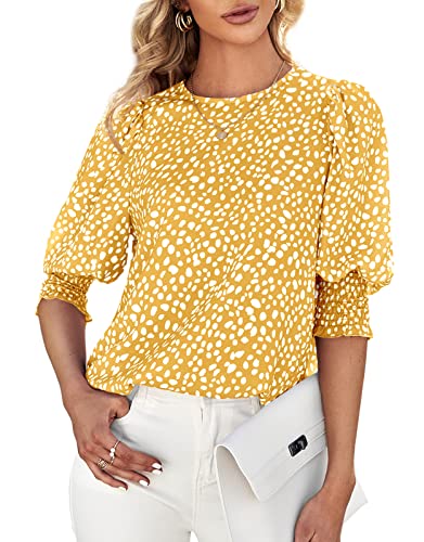 Teurkia Women's Polka Dot 3/4 Sleeve Blouse Tops Ladies Casual Office Work Crew Neck T-Shirt