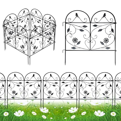 TOUFUN Decorative Garden Fence 4 PCS, 22.8in(H)x7.3Ft(L), Rustproof Metal Wire Border Animal Barrier for Dog Outside, Flower Edging for Yard Landscape Patio Outdoor Decor, Arched Garden Fencing, Black
