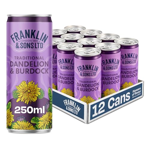 Franklin & Sons Dandelion And Burdock | 12 x 250ml Cans | Traditional Dandelion & Burdock | Big Flavour | All Natural flavours | Sparkling Soft Drink | Premium Fizzy Drink |