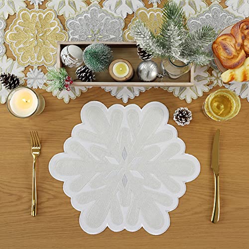 Feuille Silver Christmas Placemats Set Of 4 Glitter Snowflake Placemats Polyester Winter Placemats Xmas Placemats Perfect For Christmas Decorations Indoor (13X15 Inch) #TOP3