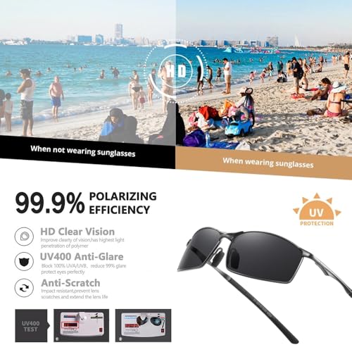 Men's Polarized Rectangular Sunglasses Ultra Lightweight Metal Frame Fishing Driving Glasses Classic Shades for Men4