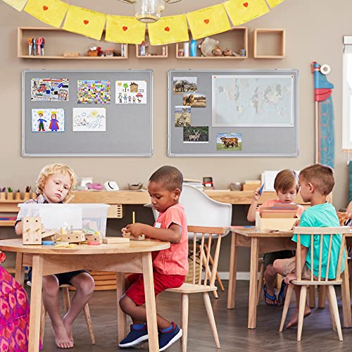 Maxtek Fabric Bulletin Board 36 X 24 Inches, Gray Fabric Cork Board Wall Mounted, Decor Pinboard For Home Office Classroom, 3' X 2' Message Memo Hanging Notice Board Aluminum Framed #TOP2